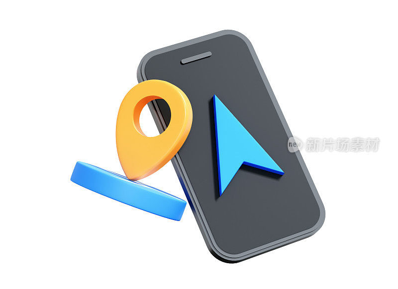 3D Phone with navigator pin location.  Smartphone tracking position. Mobile GPS map app. Geolocation concept. Direction symbol. Cartoon creative design icon isolated on white background. 3D Rendering